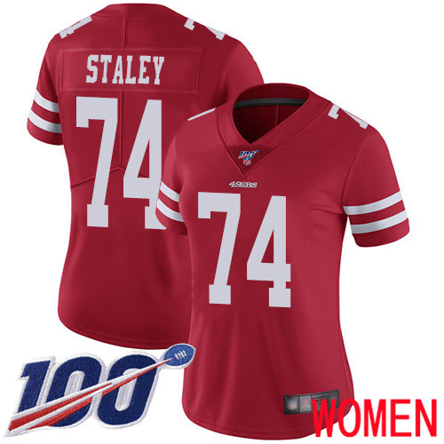 San Francisco 49ers Limited Red Women Joe Staley Home NFL Jersey #74 100th Season Vapor Untouchable